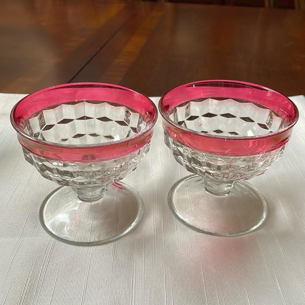 Fostoria glass Ruby Flash American Colony Whitehall champagne sherbet glasses